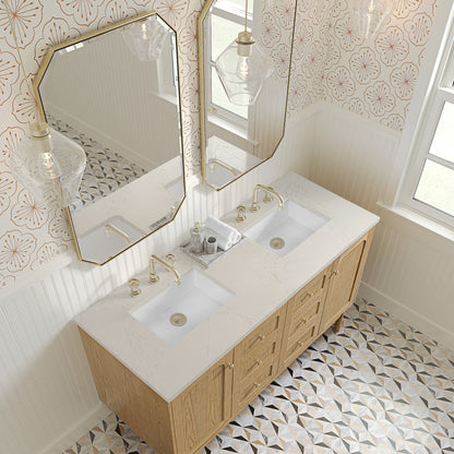 Renovate for Less Atlanta Laurent 60" Double Vanity, Light Natural Oak, w/ 3 CM Siberian Silestone Top