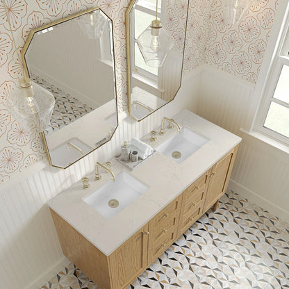Laurent 60" Double Vanity, Light Natural Oak, w/ 3 CM Siberian Silestone Top