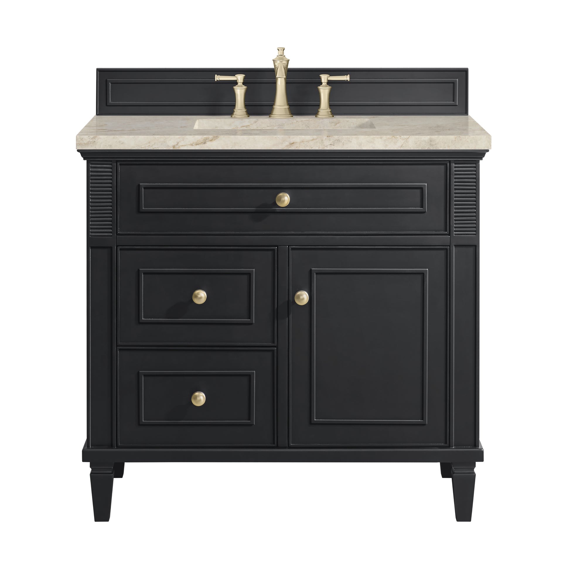 Renovate for Less Atlanta Lorelai 36" Single Vanity, Black Onyx, w/ 3 CM Tajnar Eclos Top