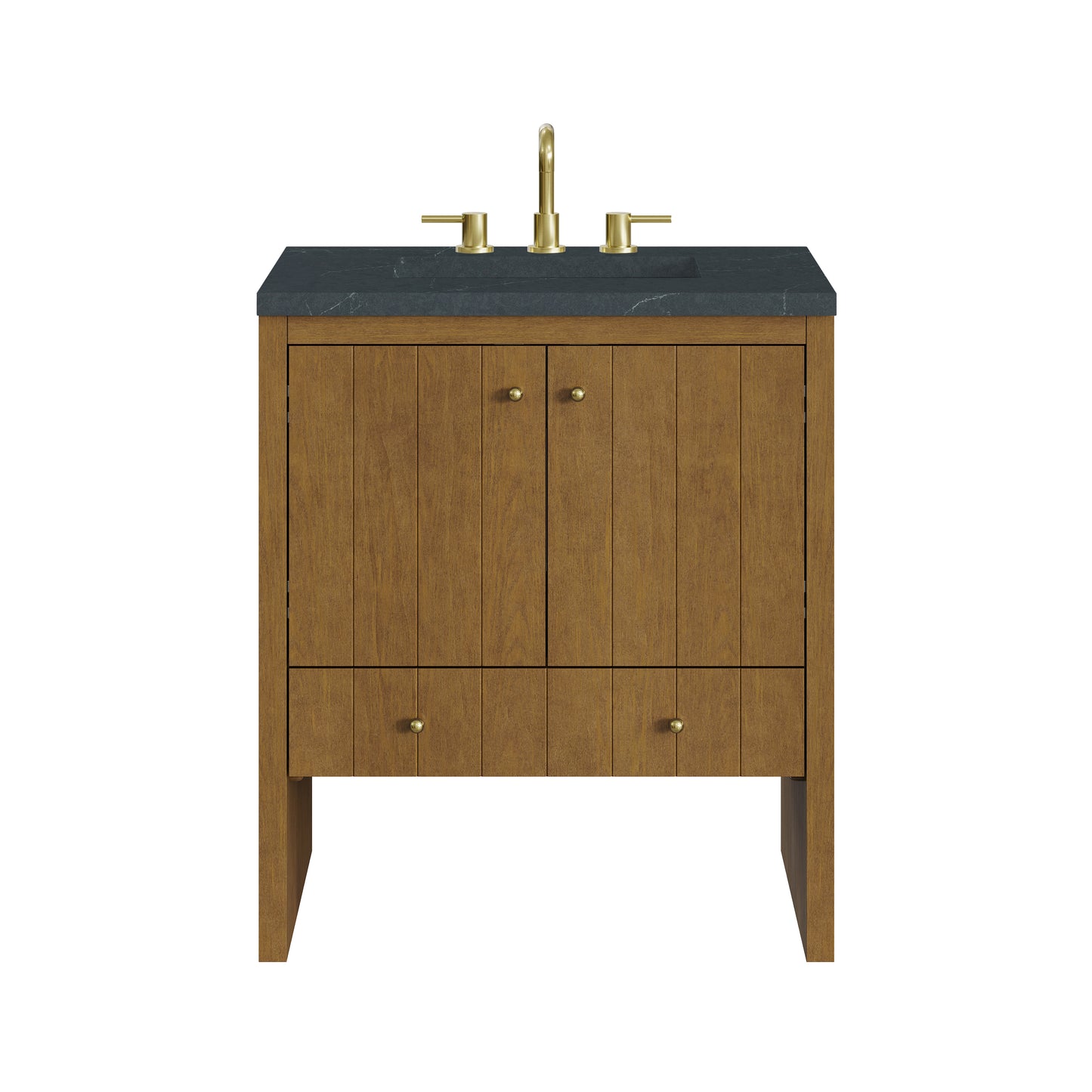 Renovate for Less Atlanta Hudson 30" Single Vanity, Honey Oak w/ 3 CM Charcoal Soapstone Silestone Top