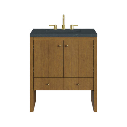 Renovate for Less Atlanta Hudson 30" Single Vanity, Honey Oak w/ 3 CM Charcoal Soapstone Silestone Top