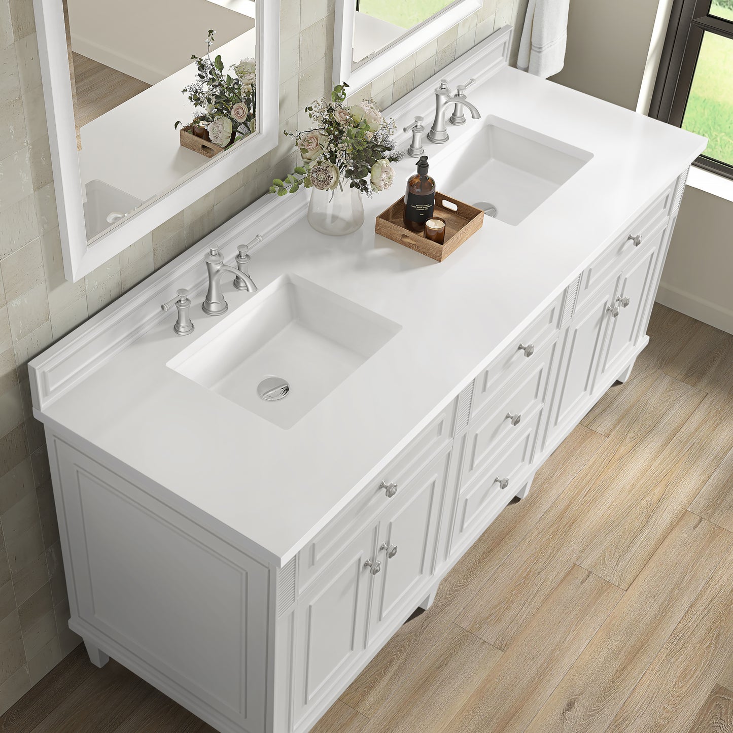 Renovate for Less Atlanta Lorelai 72" Double Vanity, Bright White w/ 3 CM White Zeus Silestone Top