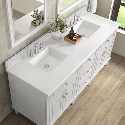 Renovate for Less Atlanta Lorelai 72" Double Vanity, Bright White w/ 3 CM White Zeus Silestone Top