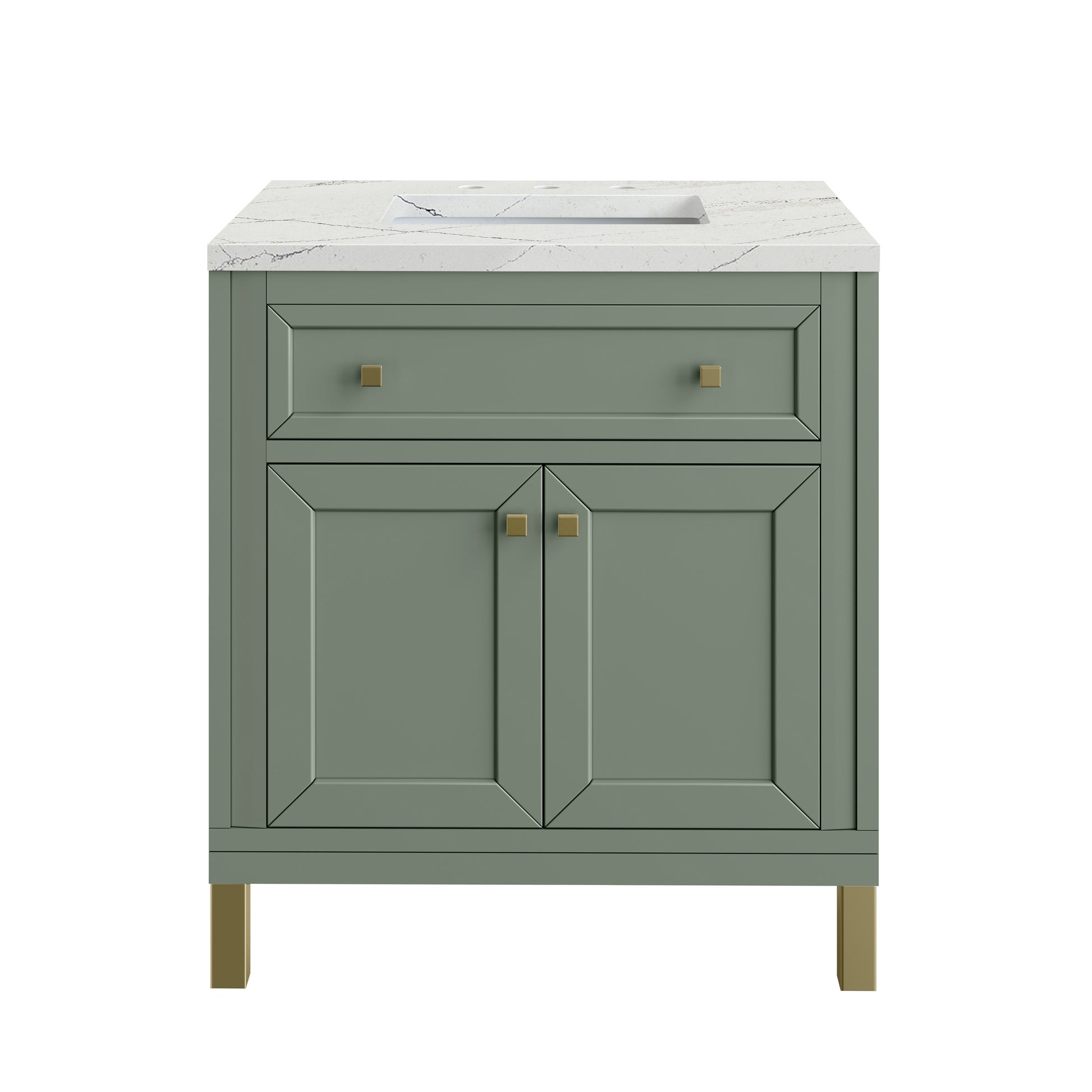 Renovate for Less Atlanta Chicago 30" Single Vanity, Smokey Celadon, w/ 3 CM Ethereal Noctis Silestone® Top
