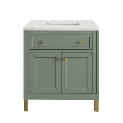 Renovate for Less Atlanta Chicago 30" Single Vanity, Smokey Celadon, w/ 3 CM Ethereal Noctis Silestone® Top