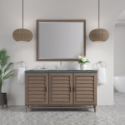 Renovate for Less Atlanta Portland 60" Single Vanity Whitewashed Walnut w/ 3 CM Parisien Bleu Silestone Top w/FreePower Wireless Charger