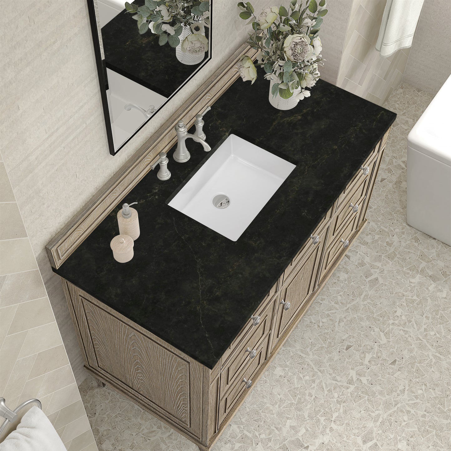 Renovate for Less Atlanta Lorelai 48" Single Vanity, Whitewashed Oak, w/ 3 CM Phantome Eclos Top