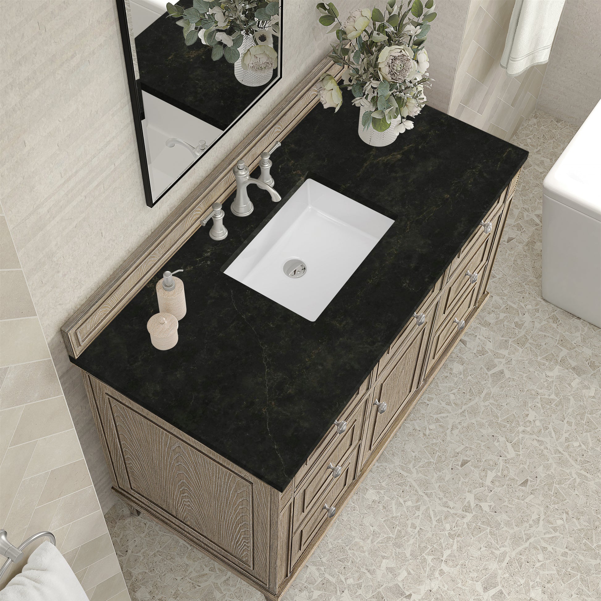 Renovate for Less Atlanta Lorelai 48" Single Vanity, Whitewashed Oak, w/ 3 CM Phantome Eclos Top