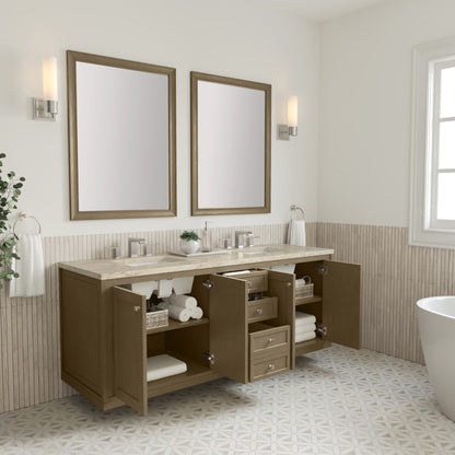 Renovate for Less Atlanta Chicago 72" Double Vanity, Walnut Whisper, w/ 3 CM Tajnar Eclos Top