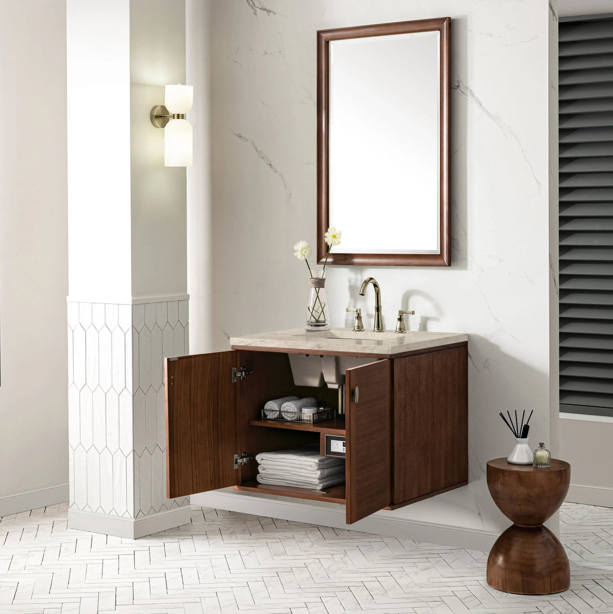 Amberly 30" Single Vanity, Mid-Century Walnut, w/ 3 CM Tajnar Eclos Top