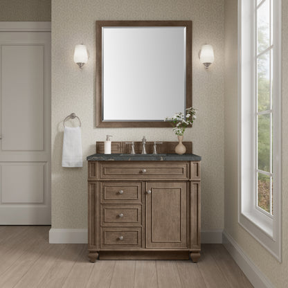 Renovate for Less Atlanta Bristol 36" Single Vanity, Whitewashed Walnut w/ 3 CM Parisien Bleu Silestone Top