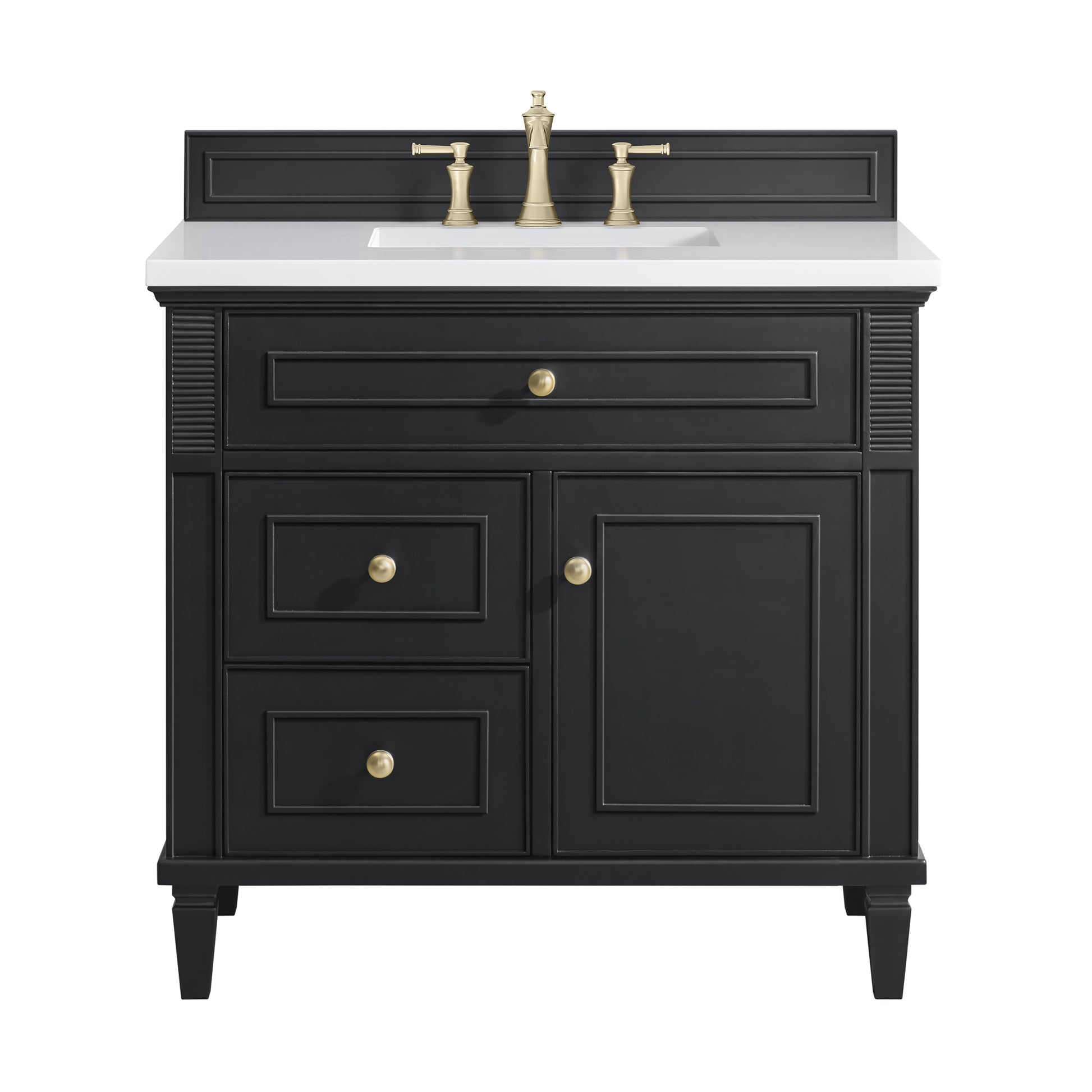 Renovate for Less Atlanta Lorelai 36" Single Vanity, Black Onyx w/ 3 CM White Zeus Silestone Top