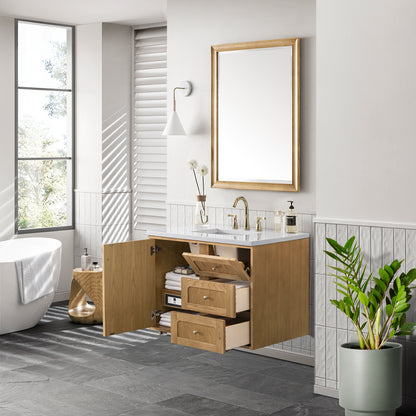 Renovate for Less Atlanta Laurent 36" Single Vanity, Light Natural Oak w/ 3 CM White Zeus Top