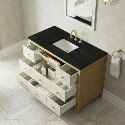 Renovate for Less Atlanta Celeste 48" Single Vanity, Sunwashed Oak with Embossed Shagreen, w/ 3 CM Phantome Eclos Top