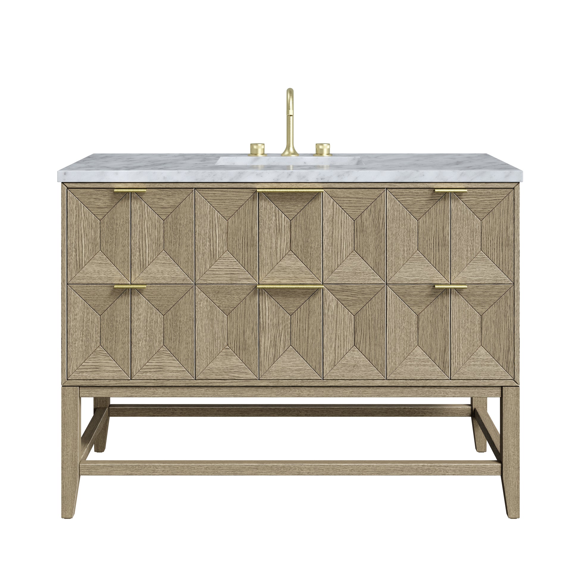 Renovate for Less Atlanta Emmeline 48" Single Vanity, Pebble Oak w/ 3 CM Carrara White Marble Top