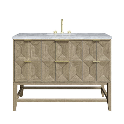 Renovate for Less Atlanta Emmeline 48" Single Vanity, Pebble Oak w/ 3 CM Carrara White Marble Top