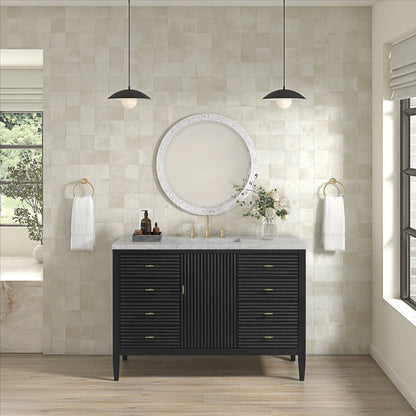 Myrrin 48" Single Vanity, Carbon Oak w/ 3 CM Eternal Jasmine Pearl Silestone Top