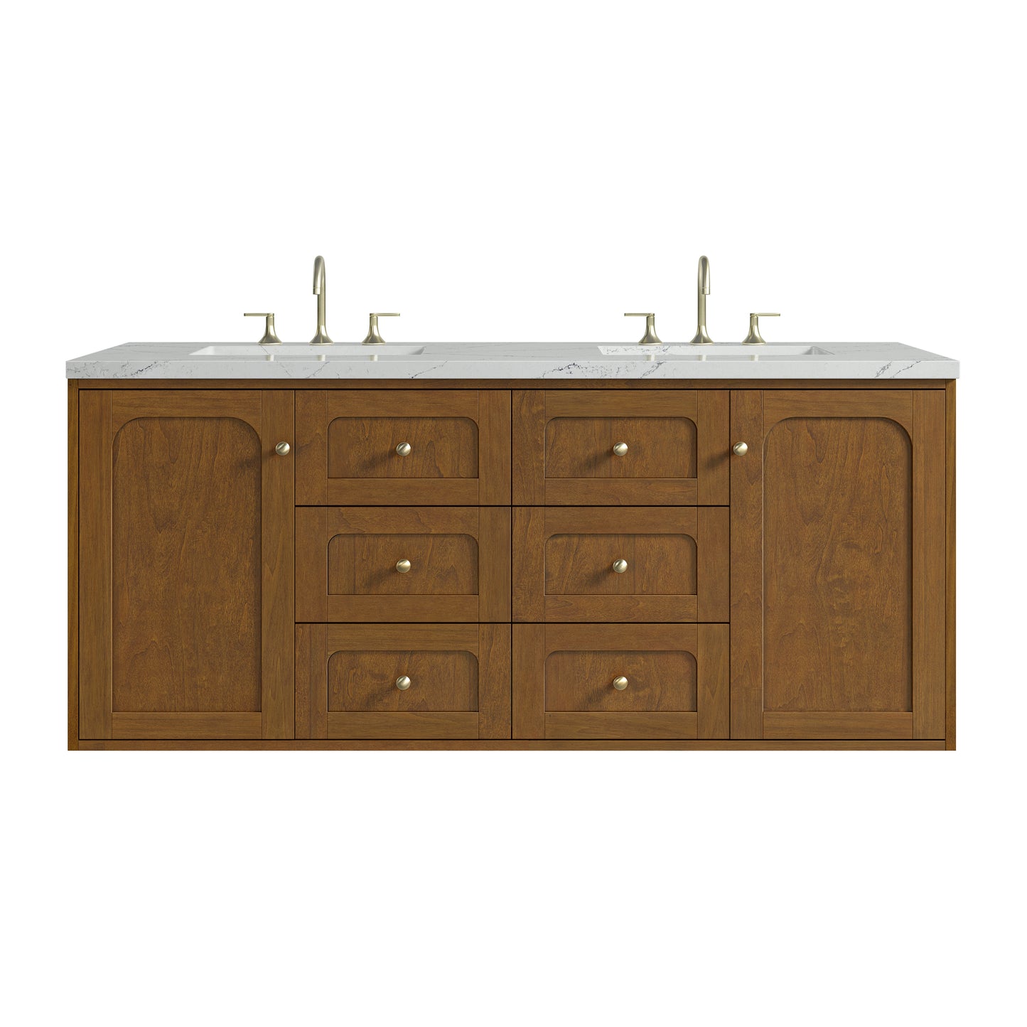 Renovate for Less Atlanta Laurent 60" Double Vanity, Honey Oak w/ 3 CM Ethereal Noctis Silestone Top w/FreePower Wireless Charger