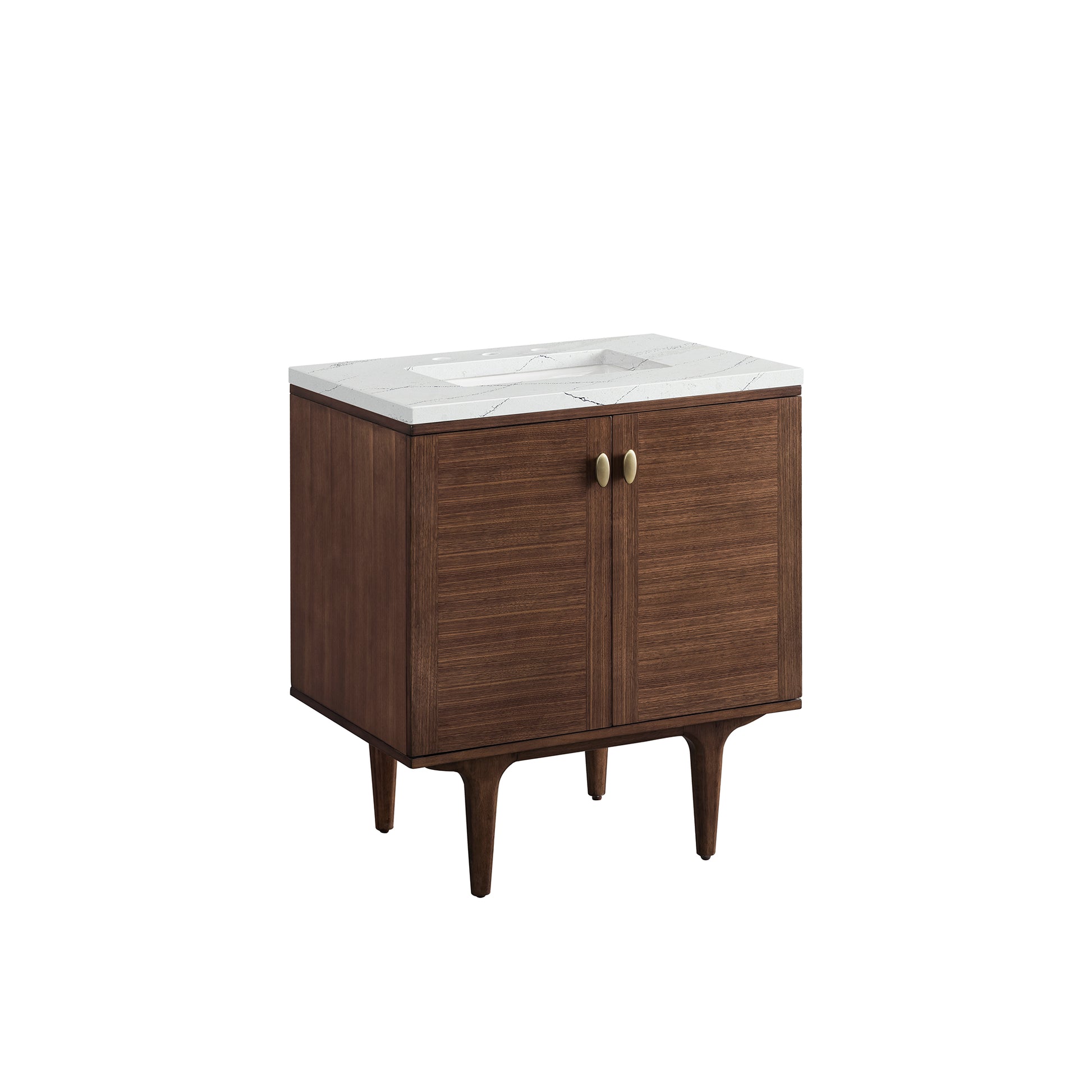 Renovate for Less Atlanta Amberly 30" Single Vanity, Mid-Century Walnut w/ 3 CM Ethereal Noctis Top