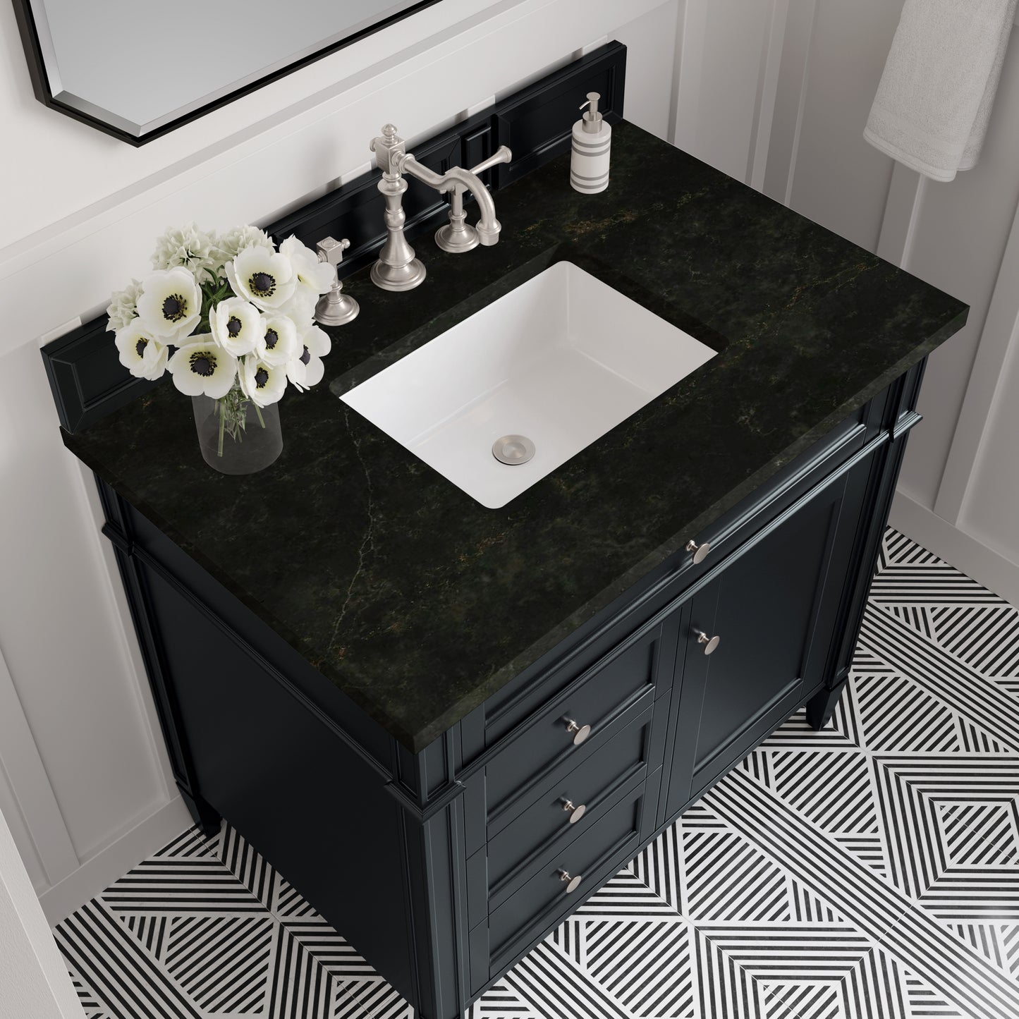Renovate for Less Atlanta Brittany 36" Single Vanity, Black Onyx, w/ 3 CM Phantome Eclos Top