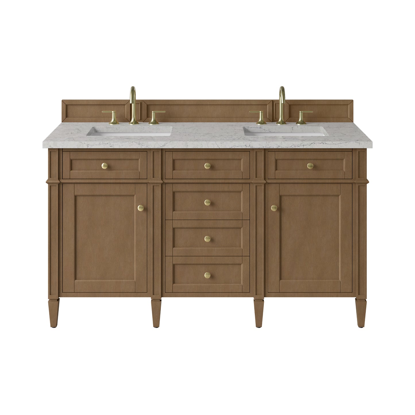 Renovate for Less Atlanta Brittany 60" Double Vanity, Pecan w/ 3 CM Eternal Jasmine Pearl Silestone Top