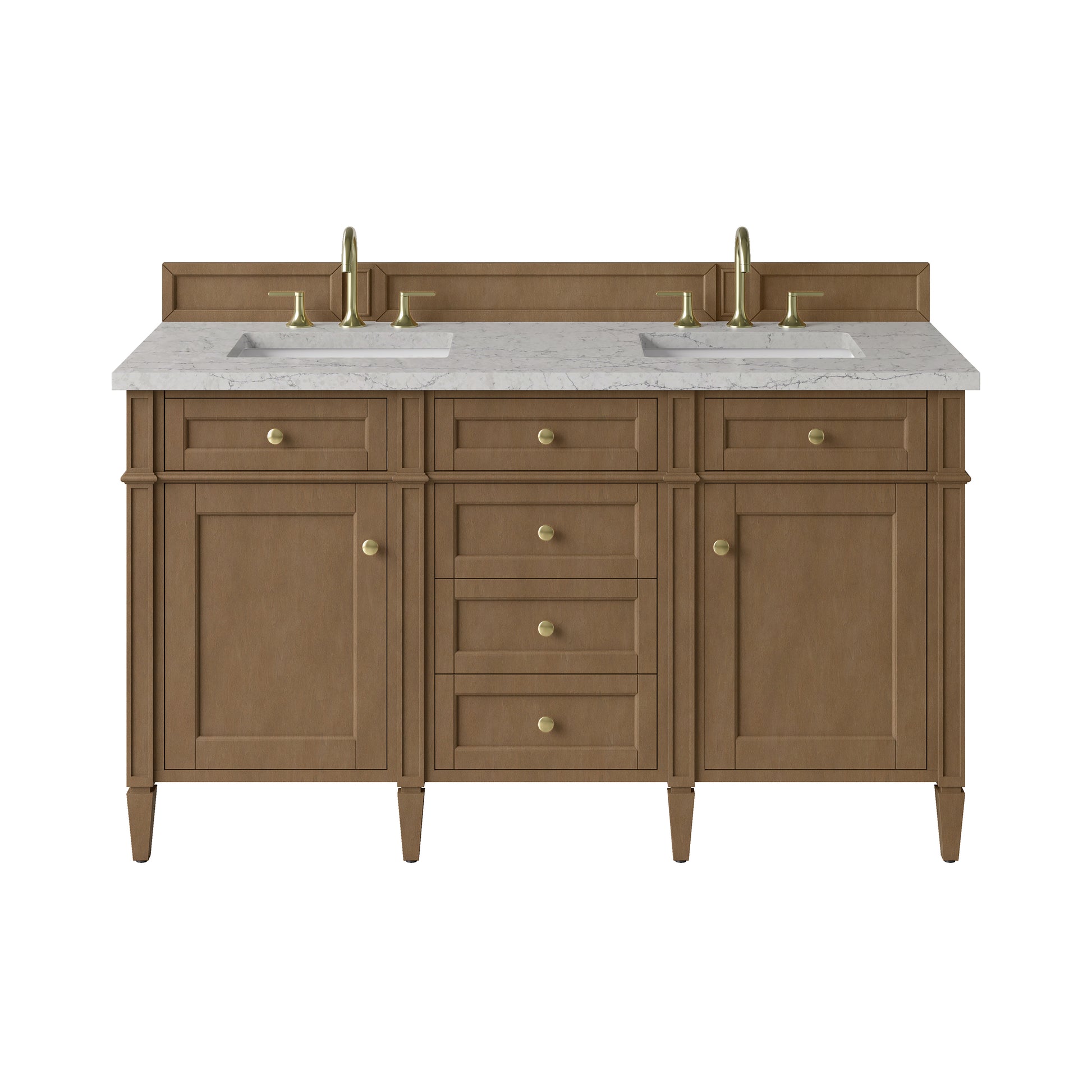 Renovate for Less Atlanta Brittany 60" Double Vanity, Pecan w/ 3 CM Eternal Jasmine Pearl Silestone Top