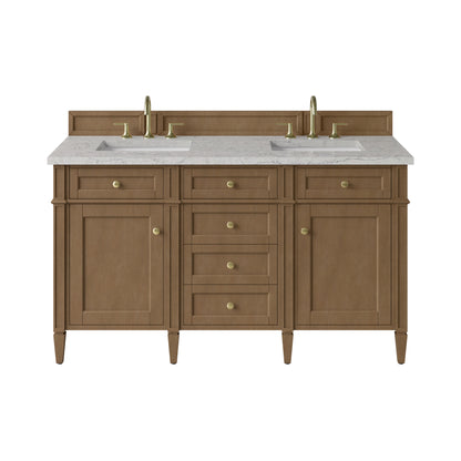 Renovate for Less Atlanta Brittany 60" Double Vanity, Pecan w/ 3 CM Eternal Jasmine Pearl Silestone Top