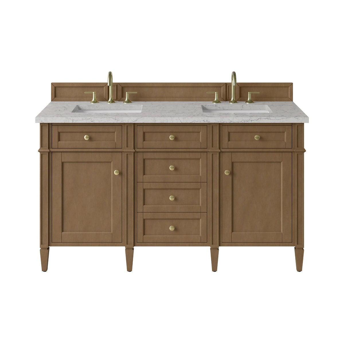 Brittany 60" Double Vanity, Pecan w/ 3 CM Eternal Jasmine Pearl Silestone Top