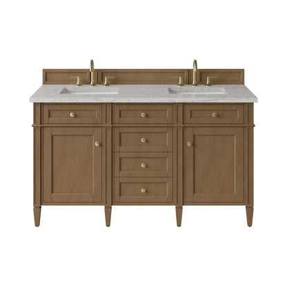 Brittany 60" Double Vanity, Pecan w/ 3 CM Eternal Jasmine Pearl Silestone Top