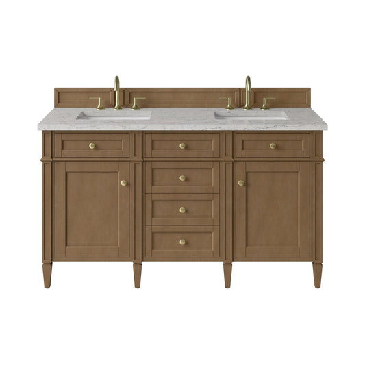 Brittany 60" Double Vanity, Pecan w/ 3 CM Eternal Jasmine Pearl Silestone Top