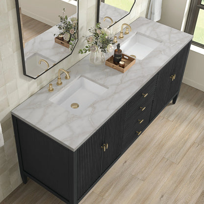 Myrrin 72" Double Vanity, Carbon Oak w/ 3 CM Victorian Silver Silestone Top