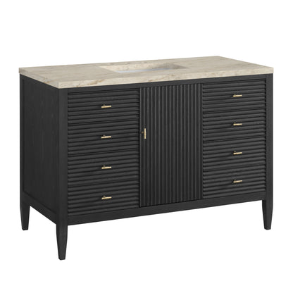 Renovate for Less Atlanta Myrrin 48" Single Vanity, Carbon Oak, w/ 3 CM Tajnar Eclos Top