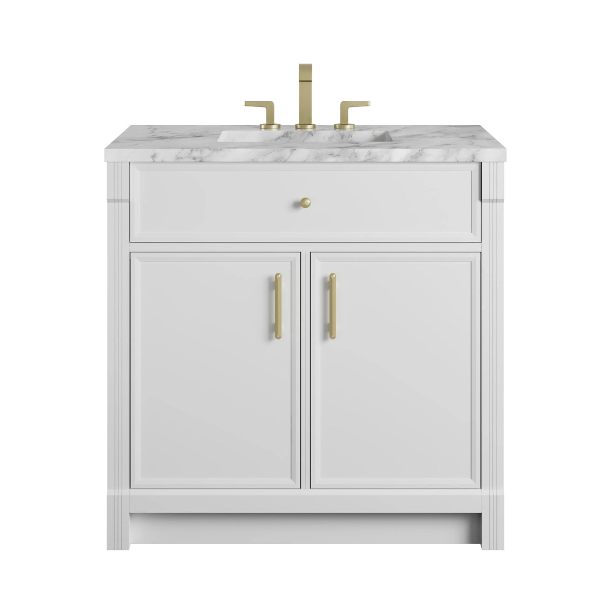 Bellshire 36" Single Vanity, Bright White w/ 3 CM Carrara Marble Top