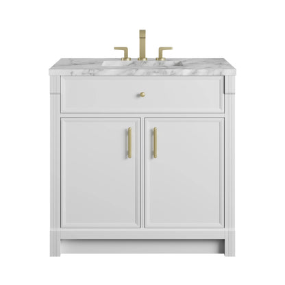 Bellshire 36" Single Vanity, Bright White w/ 3 CM Carrara Marble Top