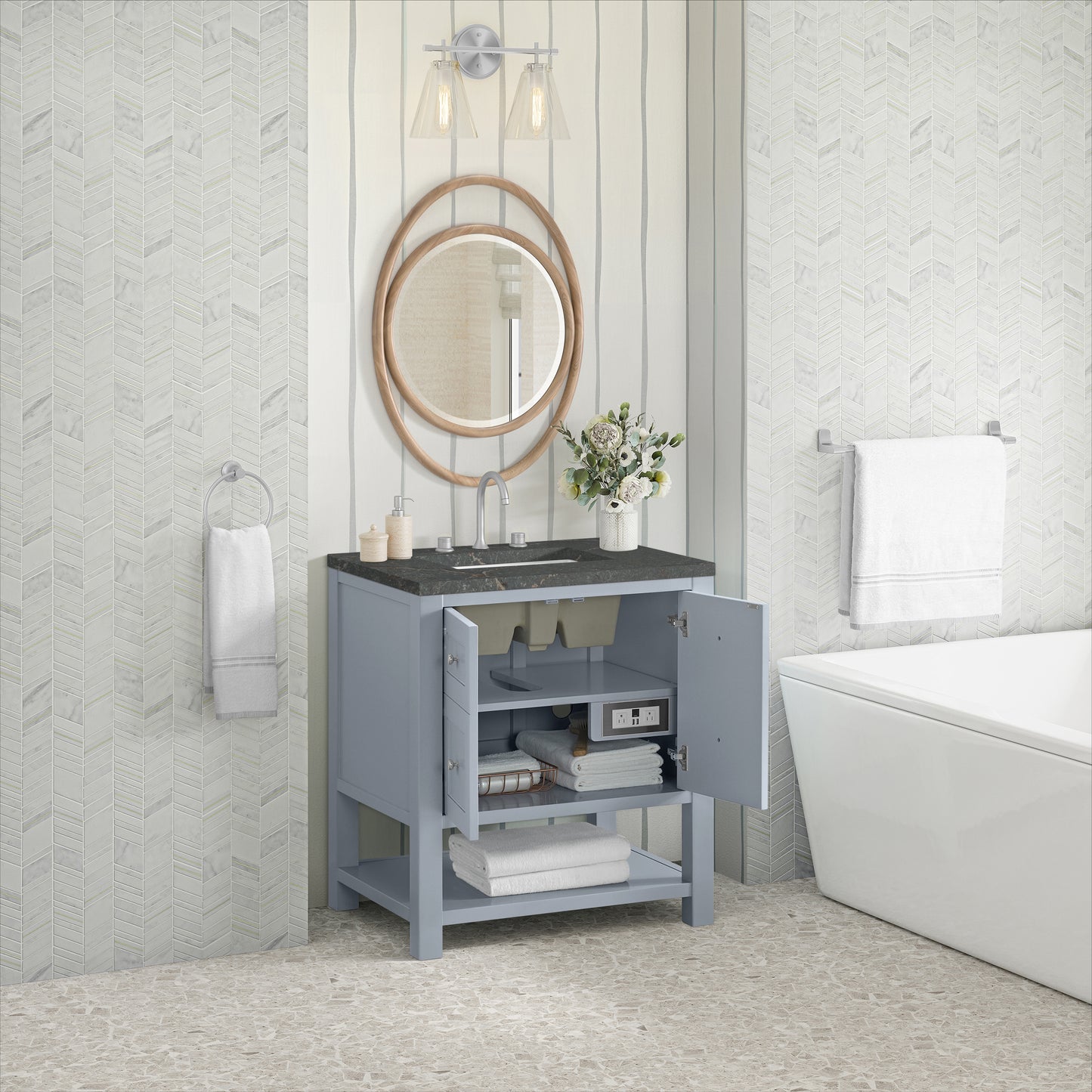 Renovate for Less Atlanta Breckenridge 30" Single Vanity, Serenity Blue, w/ 3 CM Parisien Bleu Quartz Top
