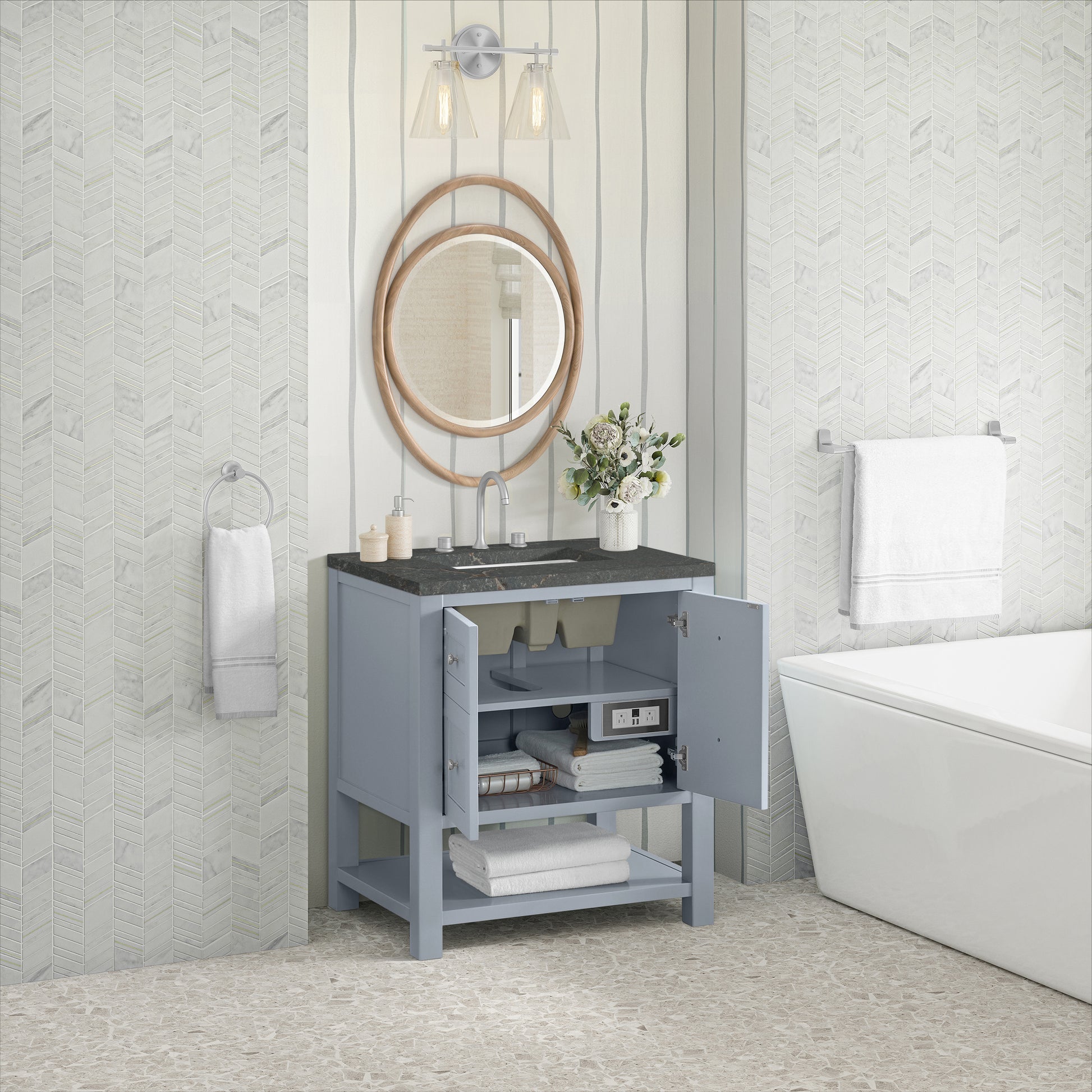 Renovate for Less Atlanta Breckenridge 30" Single Vanity, Serenity Blue, w/ 3 CM Parisien Bleu Quartz Top