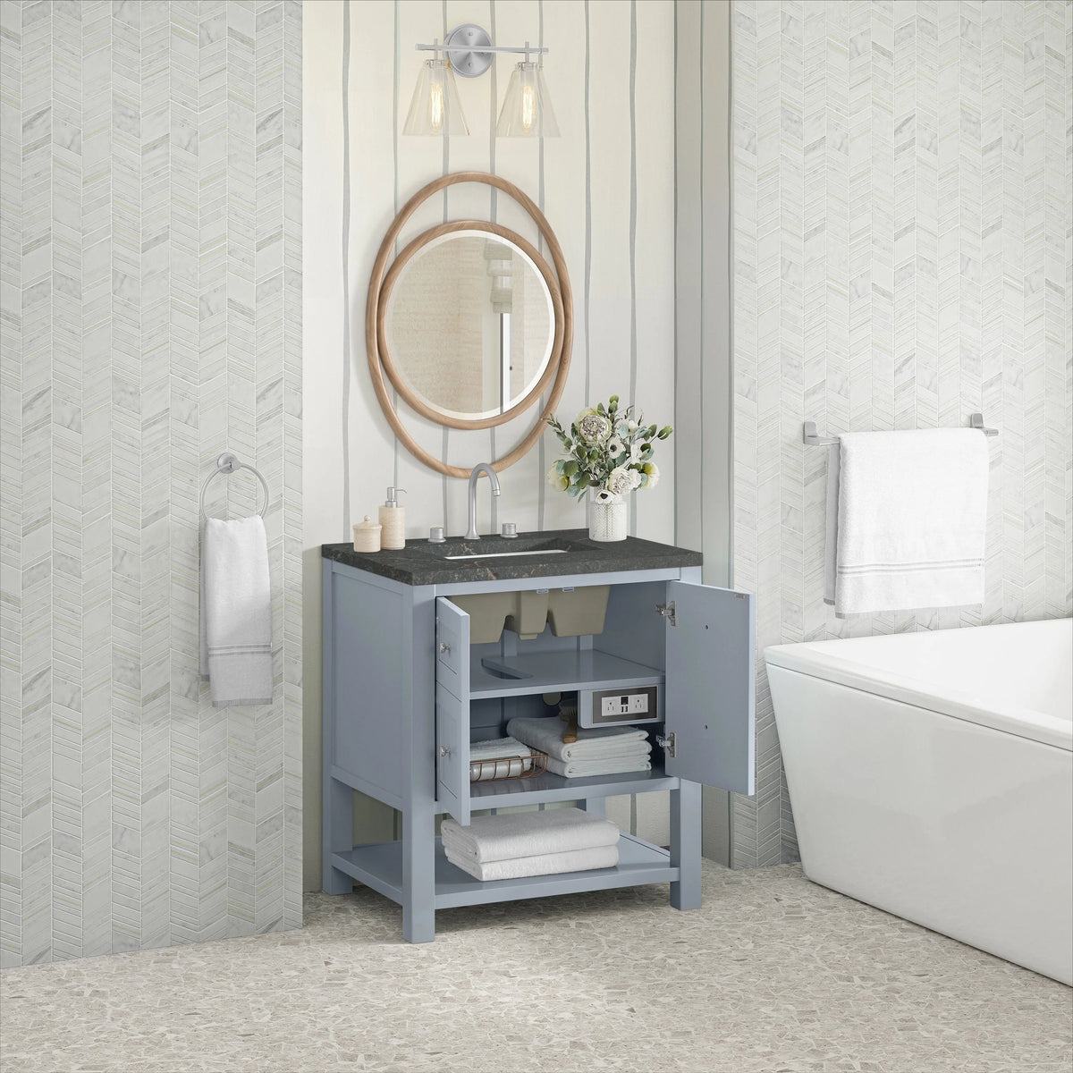 Breckenridge 30" Single Vanity, Serenity Blue, w/ 3 CM Parisien Bleu Quartz Top