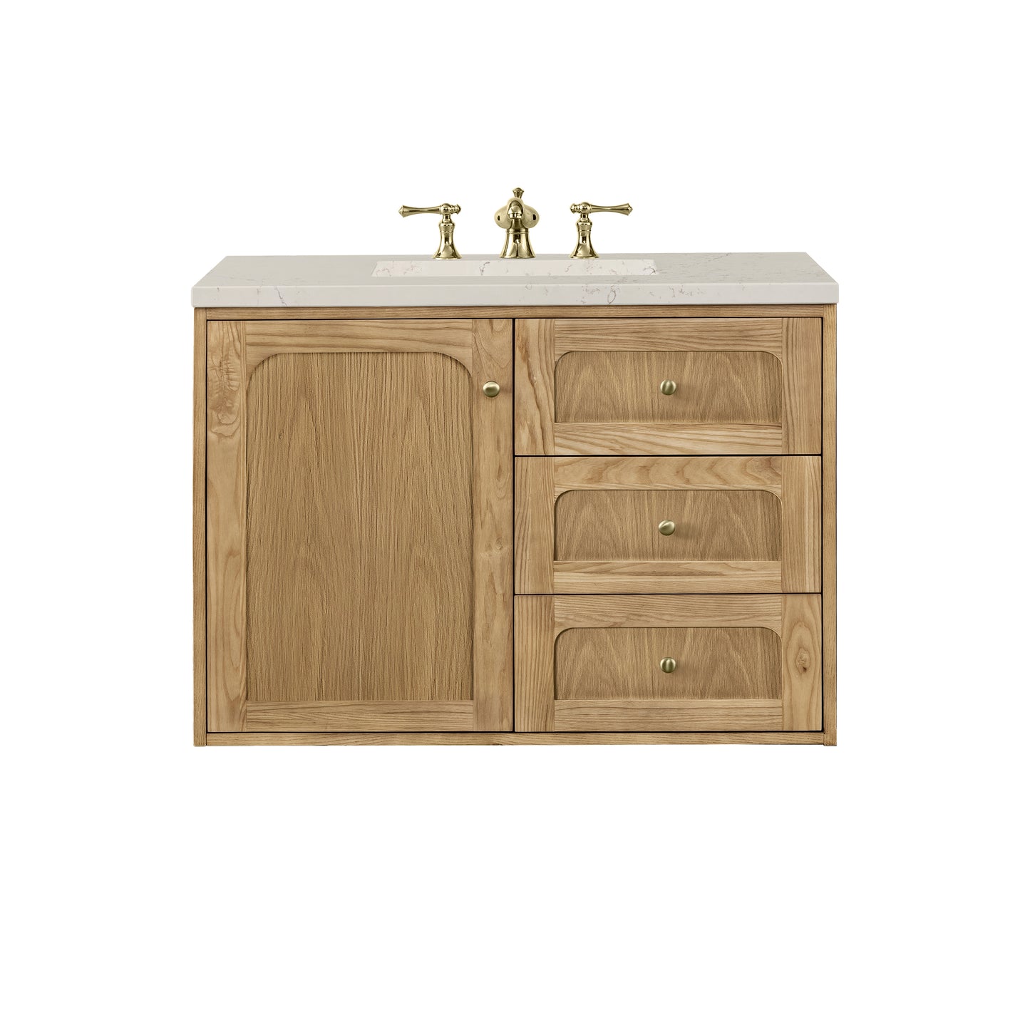 Renovate for Less Atlanta Laurent 36" Single Vanity, Light Natural Oak, w/ 3 CM Siberian Silestone Top
