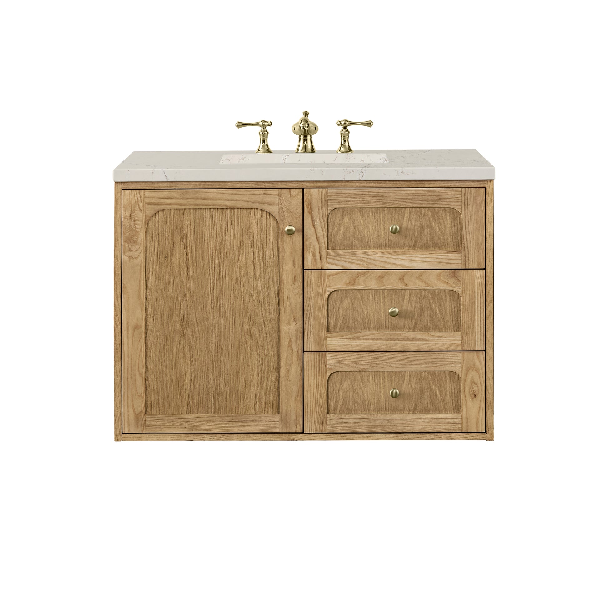 Renovate for Less Atlanta Laurent 36" Single Vanity, Light Natural Oak, w/ 3 CM Siberian Silestone Top