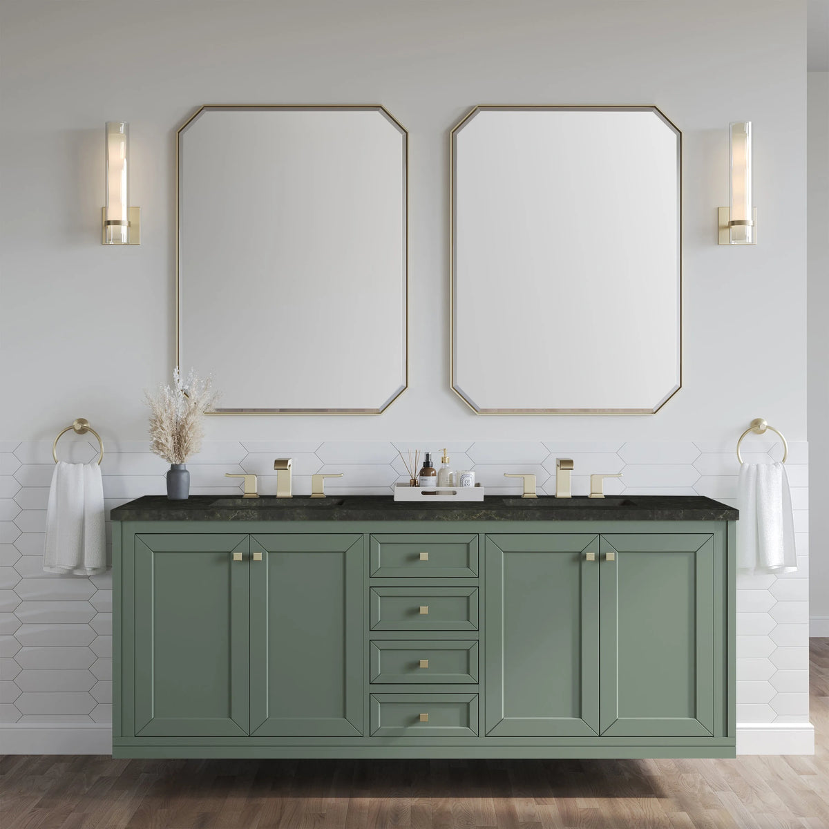Chicago 72" Double Vanity, Smokey Celadon, w/ 3 CM Phantome Eclos Top