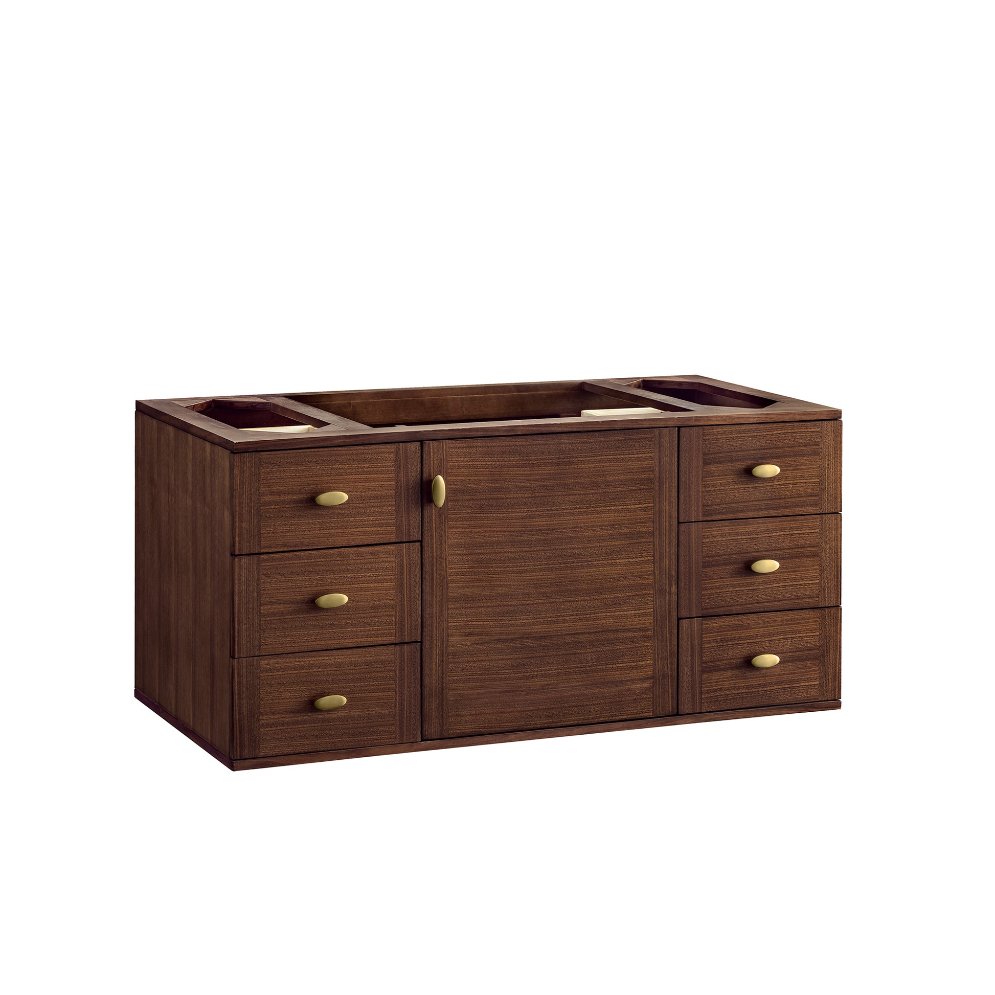 Renovate for Less Atlanta Amberly 48" Single Vanity, Mid-Century Walnut w/ 3 CM Parisien Bleu Top