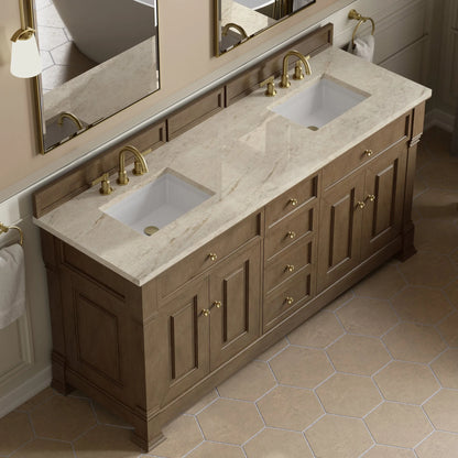 Brookfield 72" Double Vanity, Pecan, w/ 3 CM Tajnar Eclos Top
