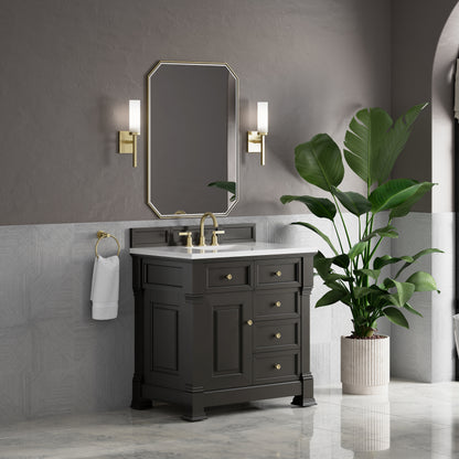 Renovate for Less Atlanta Brookfield 36" Single Vanity, Black Onyx,  w/ 3 CM White Zeus Silestone Top