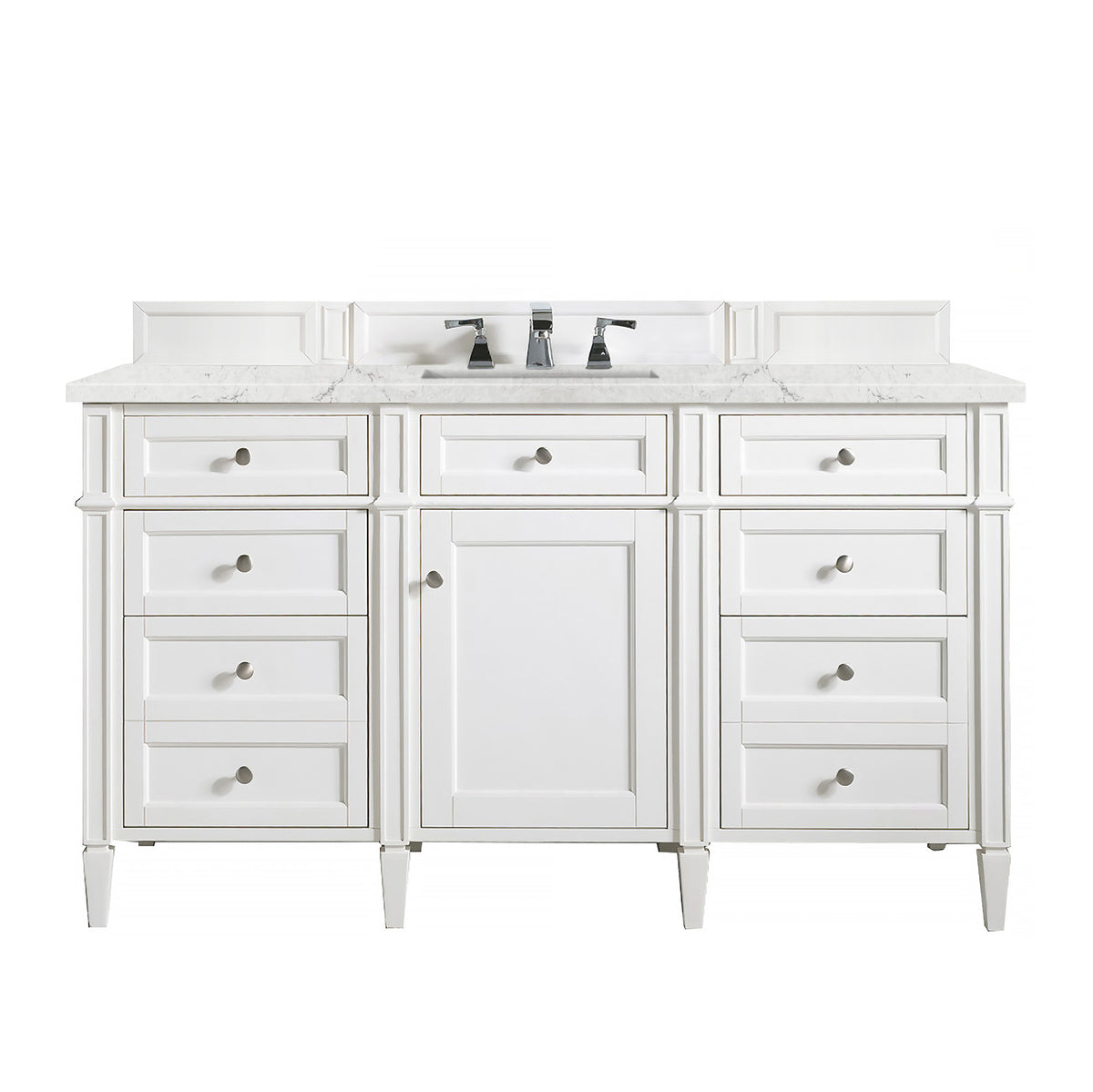 Renovate for Less Atlanta Brittany 60" Single Vanity, Bright White w/ 3 CM Eternal Jasmine Pearl Silestone Top w/FreePower Wireless Charger