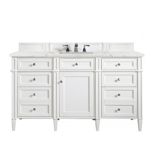 Renovate for Less Atlanta Brittany 60" Single Vanity, Bright White w/ 3 CM Eternal Jasmine Pearl Silestone Top w/FreePower Wireless Charger