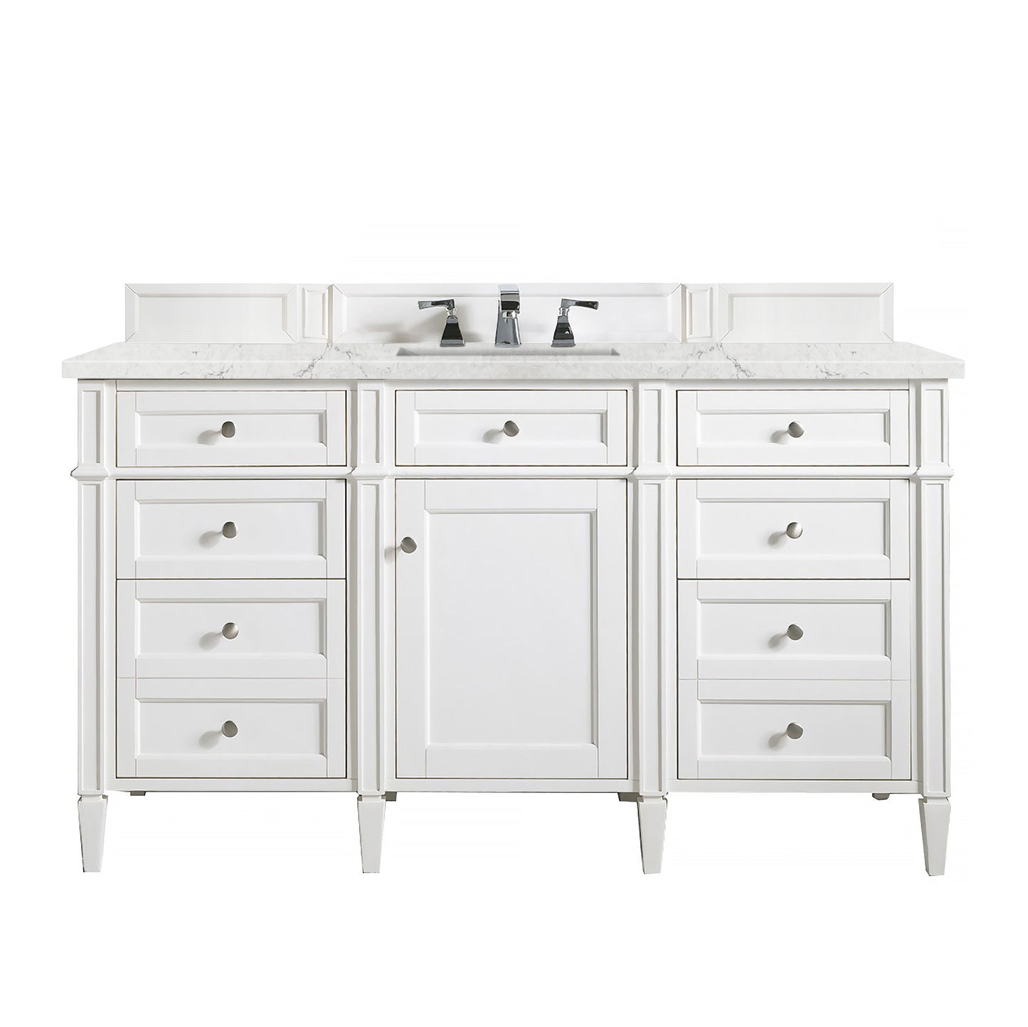 Renovate for Less Atlanta Brittany 60" Single Vanity, Bright White w/ 3 CM Eternal Jasmine Pearl Silestone Top w/FreePower Wireless Charger