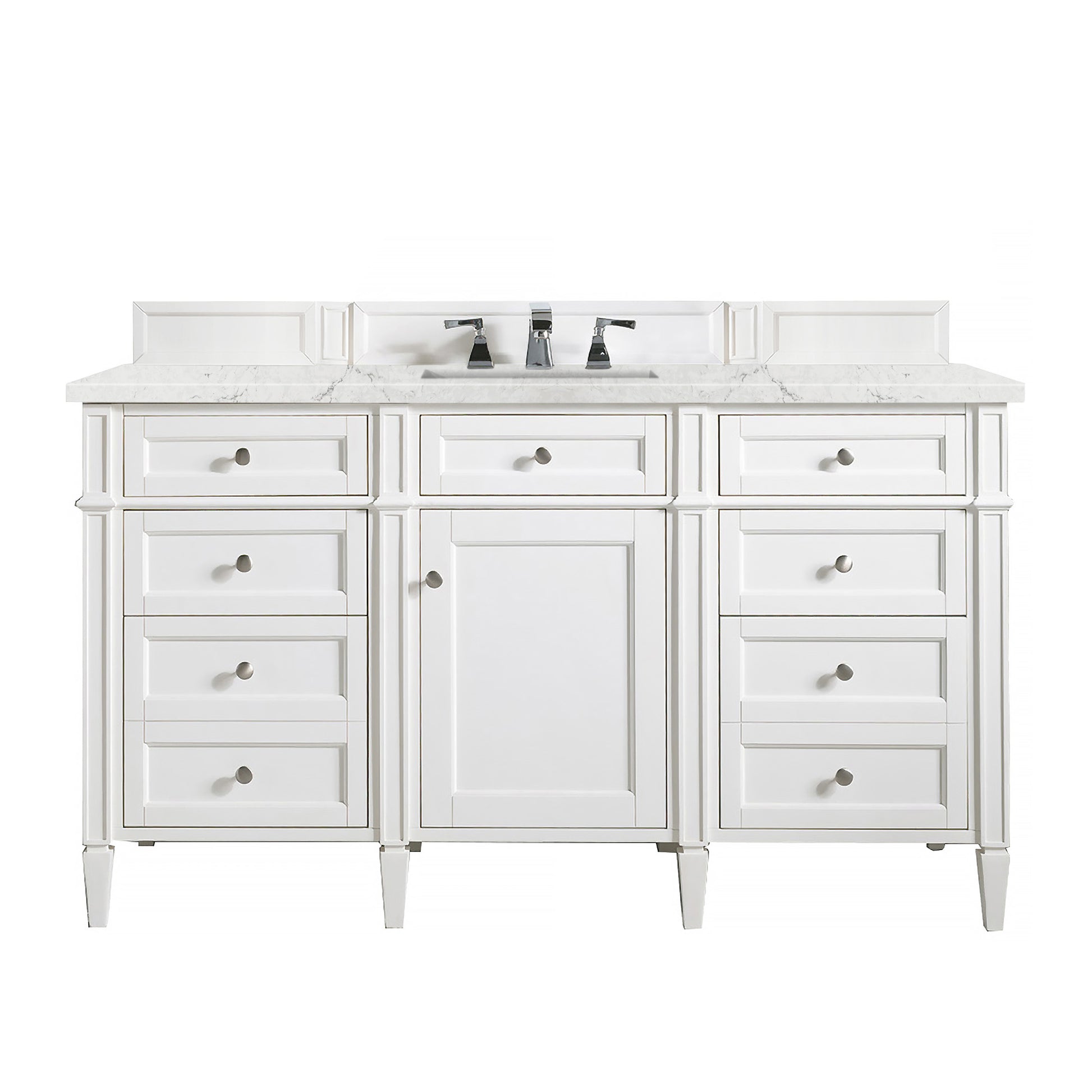 Renovate for Less Atlanta Brittany 60" Single Vanity, Bright White w/ 3 CM Eternal Jasmine Pearl Silestone Top w/FreePower Wireless Charger