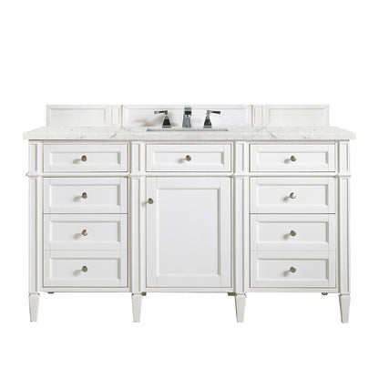 Renovate for Less Atlanta Brittany 60" Single Vanity, Bright White w/ 3 CM Eternal Jasmine Pearl Silestone Top w/FreePower Wireless Charger