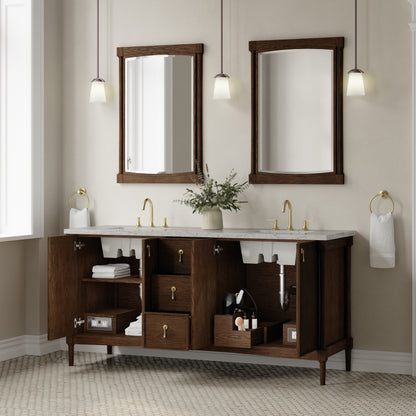 Renovate for Less Atlanta Kinnsden 72" Double Vanity, Sable Oak w/ 3 CM Eternal Jasmine Pearl Silestone Top