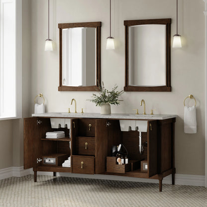 Kinnsden 72" Double Vanity, Sable Oak w/ 3 CM Eternal Jasmine Pearl Silestone Top